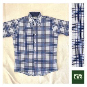 Vintage | 50s Checked/Polka Dot SS Button Down Shirt - Blue & White / Sz M